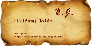 Miklóssy Jolán névjegykártya
